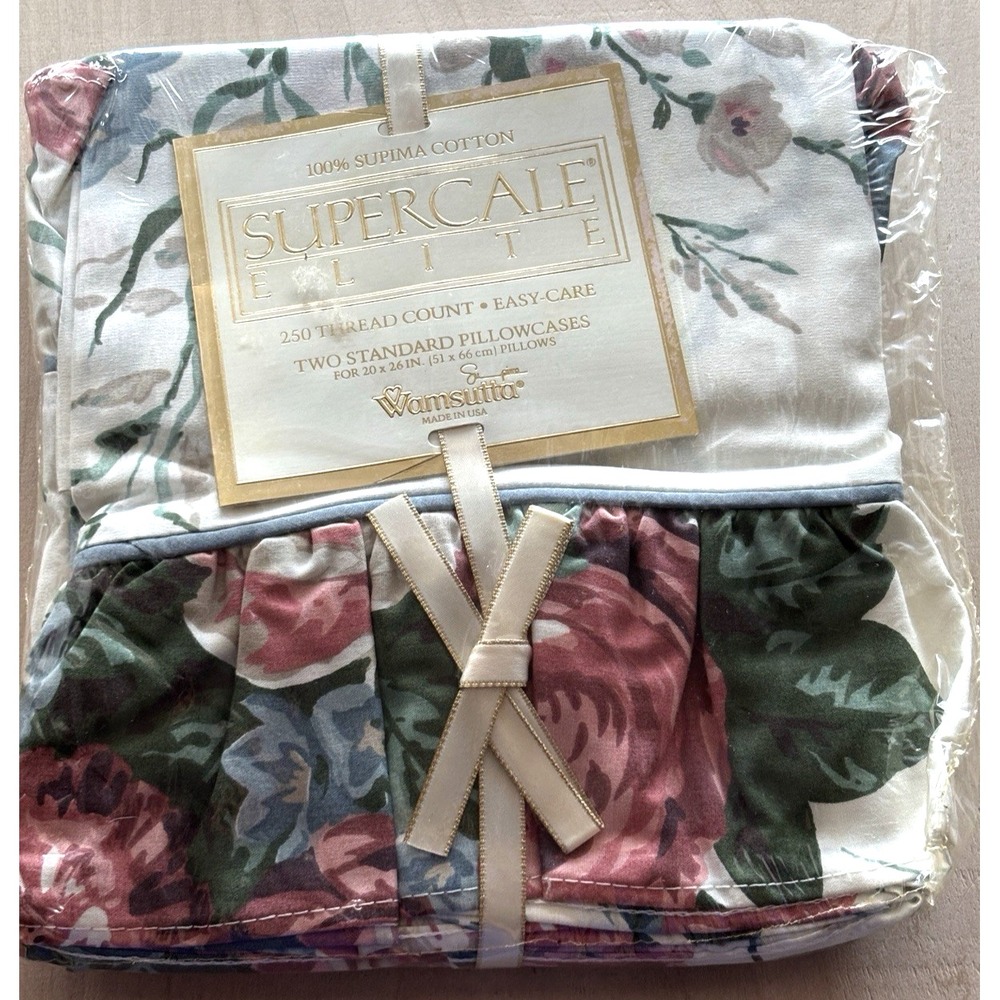 Vtg Wamsutta Supercale Elite Pillowcases NIP Standard Pink Cabbage Rose Ruffle